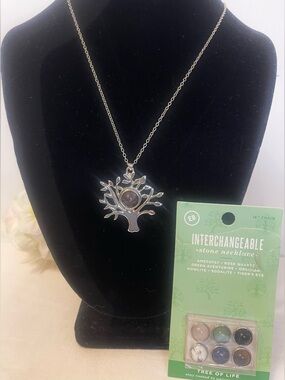 Tree of Life Interchangeable Pendant Necklace - Silver Tone with Stones